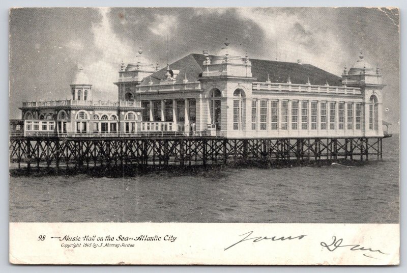 1908 Music Hall Sea Atlantic City New Jersey NJ Ocean & Pier Antique Postcard