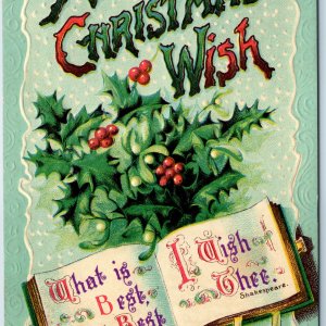 c1910s A Christmas Wish Greetings Shakespeare Grinch Nice Sharp Embossed PC A224