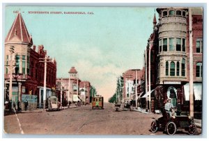 c1910 Nineteenth Street Streetcar Classic Cars Bakersfield California Postcard