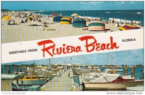 Florida Greetings From Riviera Beach Showing Beach Scene and Boat Basin