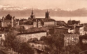 Vintage Postcard 1930's Lausanne La Cathedrale le Chateau Les Alpes Switzerland