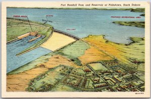 Ford Randall Dam And Reservoir Pickstown South Dakota SD Power House Postcard