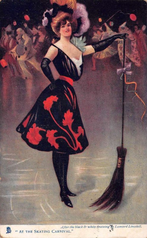 Skating Carnival Lady Dressed as Witch Tuck Vintage Postcard AA69394