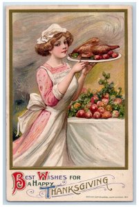 1911 Thanksgiving Girl Maid Turkey John Winsch Artist Signed Embossed Postcard