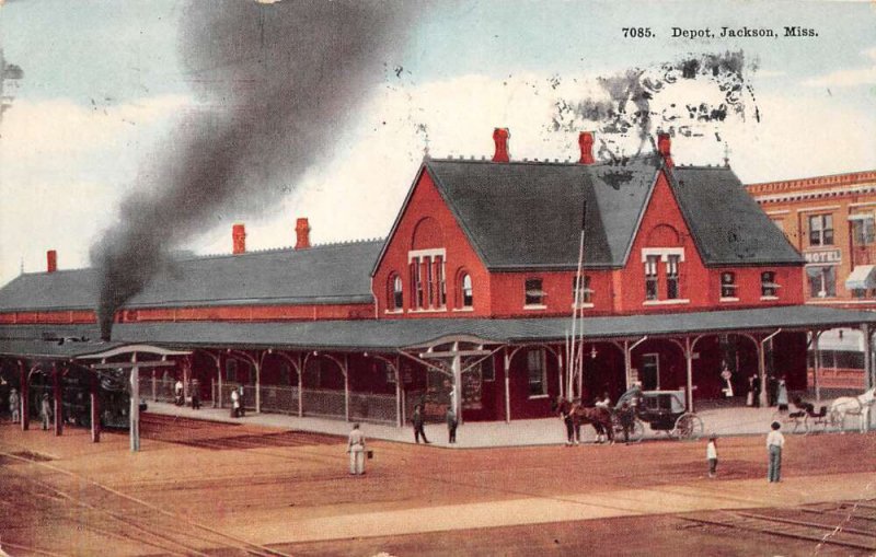 Jackson Mississippi Train Depot, Color Lithograph Vintage Postcard U9032