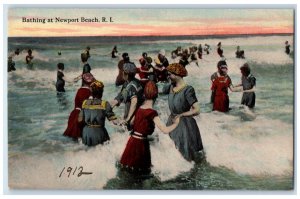 1913 Sea Waves Bathing at Newport Beach Rhode Island RI Antique Postcard