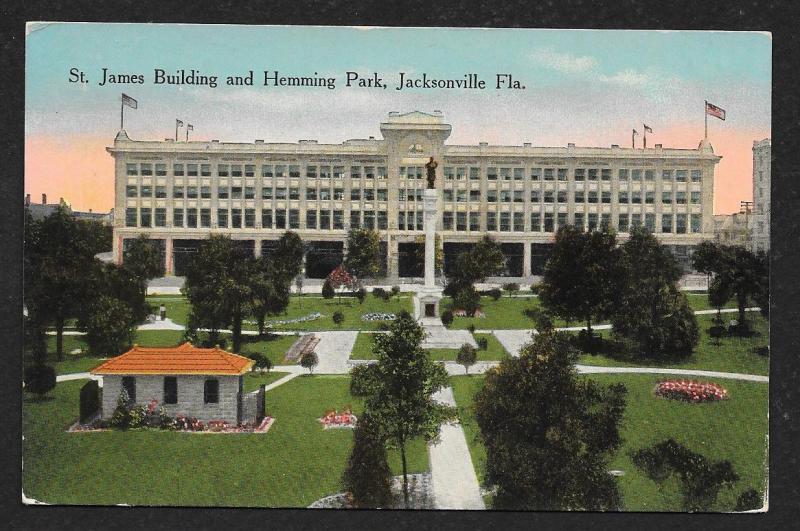 Elevated View St James Building & Hemming Park Jacksonville Florida Unused c1910