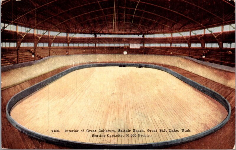 Postcard Interior of Great Coliseum at Saltair Beach in Great Salt Lake, Utah