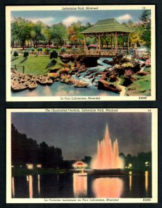 #785j Montreal (2) Pcs Illuminated Fountain Lafontaine Park Night & Day Linen