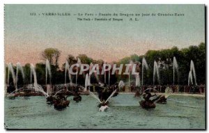 Versailles Old Postcard The park Basin of the Dragon one day in great waters