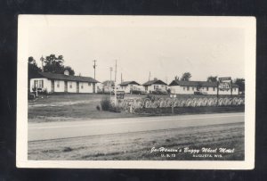 RPPC JO HANSON'S BUGGY WHEEL MOTEL ADVERTISING VINTAGE REAL PHOTO POSTCARD