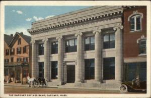 Gardner MA Savings Bank c1920 Postcard