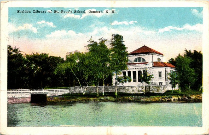 Concord NH Sheldon Library St Paul School Postcard used (30908)