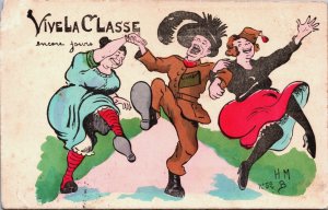 Military Soldier Dancing with Two Women Vive La Classe Vintage Postcard C213
