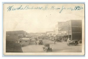 1926 Wewoka OK Business Section Downtown RPPC Real Photo Cars Signs Postcard F73 