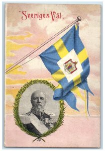 c1910's King Of Sweden Swedish Election Flag Posted Antique Postcard