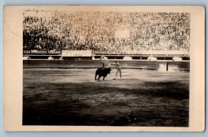 Mexico Postcard Bull Fighting Sport Stadium 1938 Vintage Posted RPPC Photo