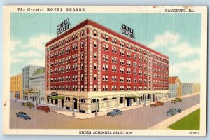 Galesburg Illinois IL Postcard Hotel Custer Building Exterior c1940's Vintage