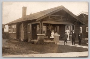RPPC Family with New House Girl and Cat Boy on Lawn Ladies Men  Postcard H28