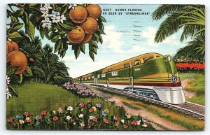 1942 WWII SUNNY FLORIDA SEEN STREAMLINER ORANGE BLOSSOM SPECIAL POSTCARD P2648