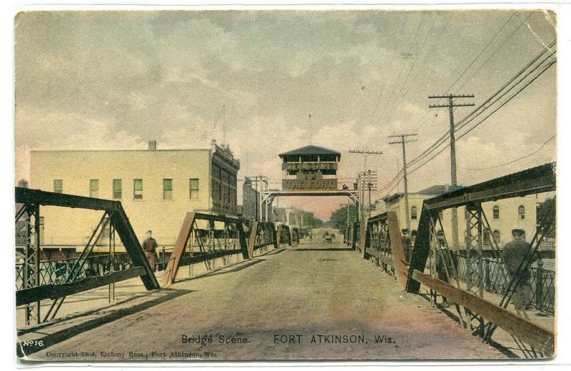 Bridge Scene Fort Atkinson Wisconsin 1910 postcard