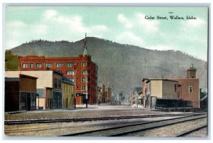 Wallace Idaho Postcard Cedar Street Buildings Railroad Road 1910 Antique Vintage