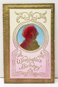 Washington's Birthday Golden Bronze Airbrushed Embossed Postcard E9