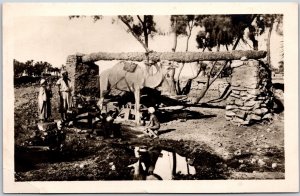 Postcard RPPC Cairo Egypt Sakeih Traditional Water Wheel Camel Child Bathing