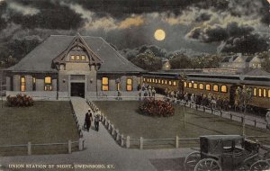 Owensboro Kentucky Union Train Station at Night Vintage Postcard AA110763