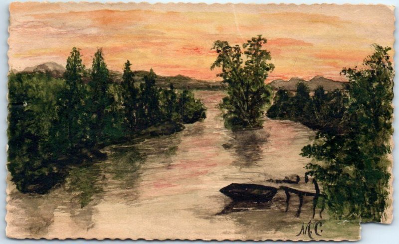 Postcard - River Nature Sunset Landscape Scenery Painting 