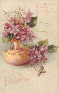 Pentecost Greetings Mushroom Violet Flowers embossed postcard B992