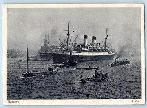 Hamburg Germany Postcard Steamship Boat in Harbor 1933 Vintage Posted