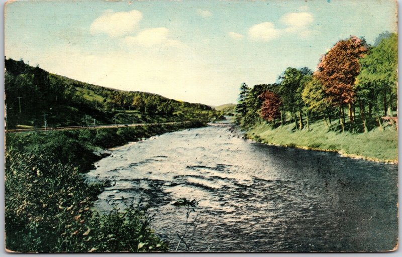 1913 Roadway Along The Lake Trees and Mountains Beyond Posted Postcard