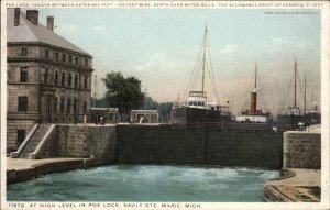 Sault Ste. Marie Poe Lock Steamships c1910 Detroit Publishing Postcard