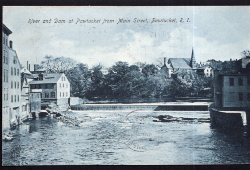 Rhode Island PAWTUCKET River and Dam from Main Street - pm1908 - DB Vintage