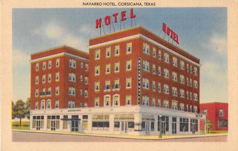 Corsicana Texas Navarro Hotel Linen Antique Postcard J51397