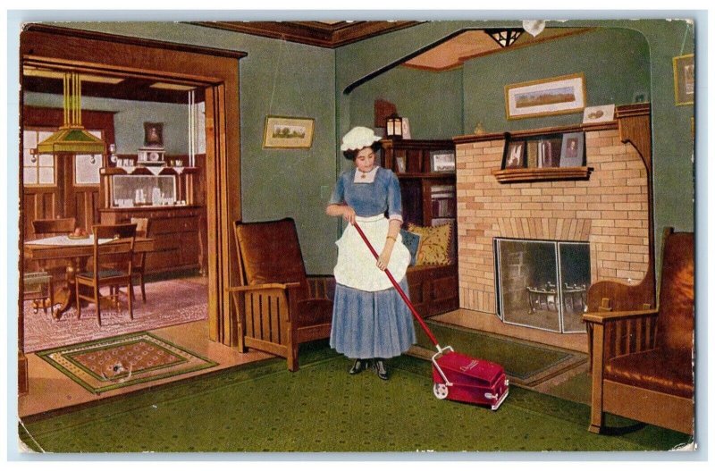 Arts Crafts House Interior Woman Vacuum Advertising Peoria Illinois IL Postcard 