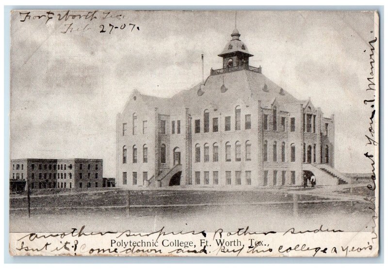 1905 Polytechnic College Exterior Roadside Fort Worth Texas TX Posted Postcard