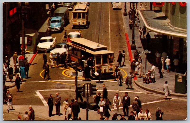 Vtg San Francisco CA Cable Car Turntable Powell & Market Street View Postcard