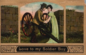 Vintage Postcard 1911 Love To My Soldier Boy Sweet Couple Lovers Romance Artwork