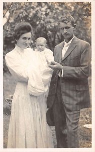 1910s RPPC Real Photo Postcard Married Couple Holding Baby