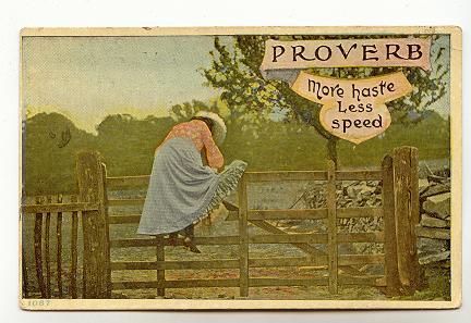 Proverb Series, Woman Climbing Fence, More Haste Less Speed, Used 1908