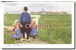 Postcard Old Marken Met Vader Mee Male Children Folklore