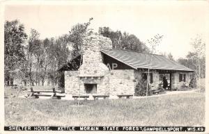 C68/ Campbellsport Wisconsin RPPC Postcard 40s Shelterhouse Kettle Morain Forest
