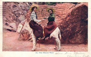 Vintage Postcard 1906  Two Ladies Riding White Horse Drinking Only Mineral Water