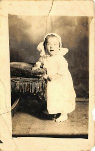 Taiton Texas c1920 RPPC Real Photo Postcard Young Toddler Leaning On Stool