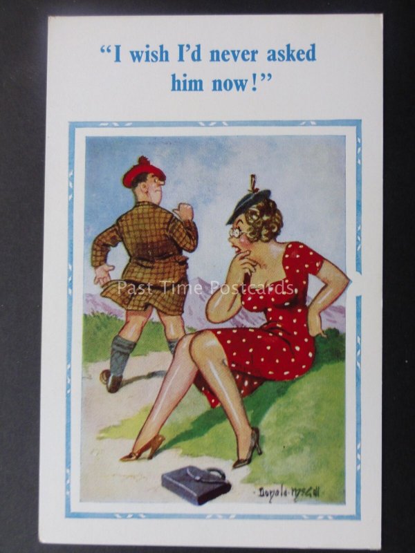 Donald McGill Postcard SCOTTISH MAN IN KILT - I WISH ID NEVER ASKED HIM..c1950's