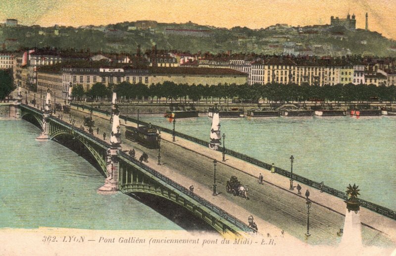 Vintage Postcard 1910's  Gallieni Ancient Bridge Pont Gallien Lyon France FR