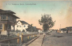 CENTRALIA, WA Residence Street Scene c1910s Hand-Colored Vintage Postcard