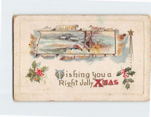 Postcard Wishing you a Right Jolly Xmas with Christmas Embossed Art Print